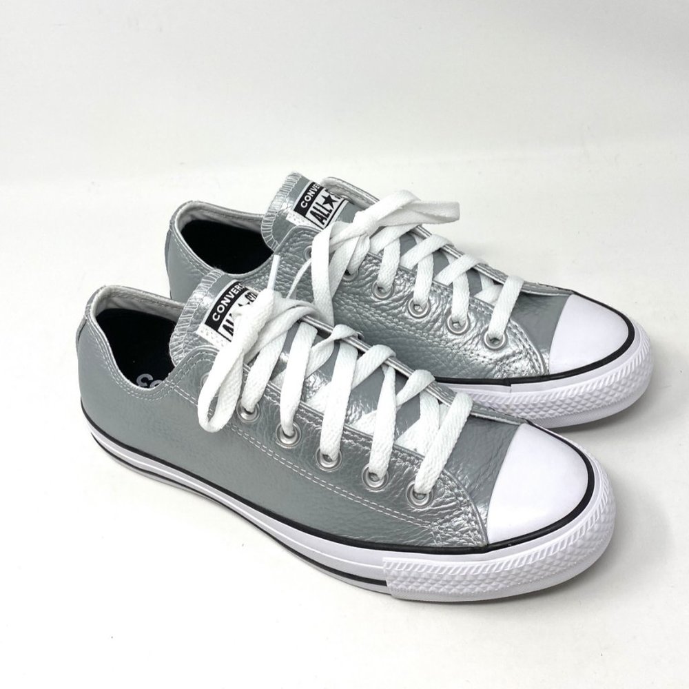 🌿Sale🌿 Converse Womens CTAS OX Pure Silver Synthetic Leather AUTHENTIC 170989C - Picture 2 of 10